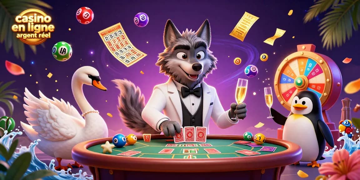 Jouer au casino en ligne argent réel avec des personnages animés à une table de baccarat.