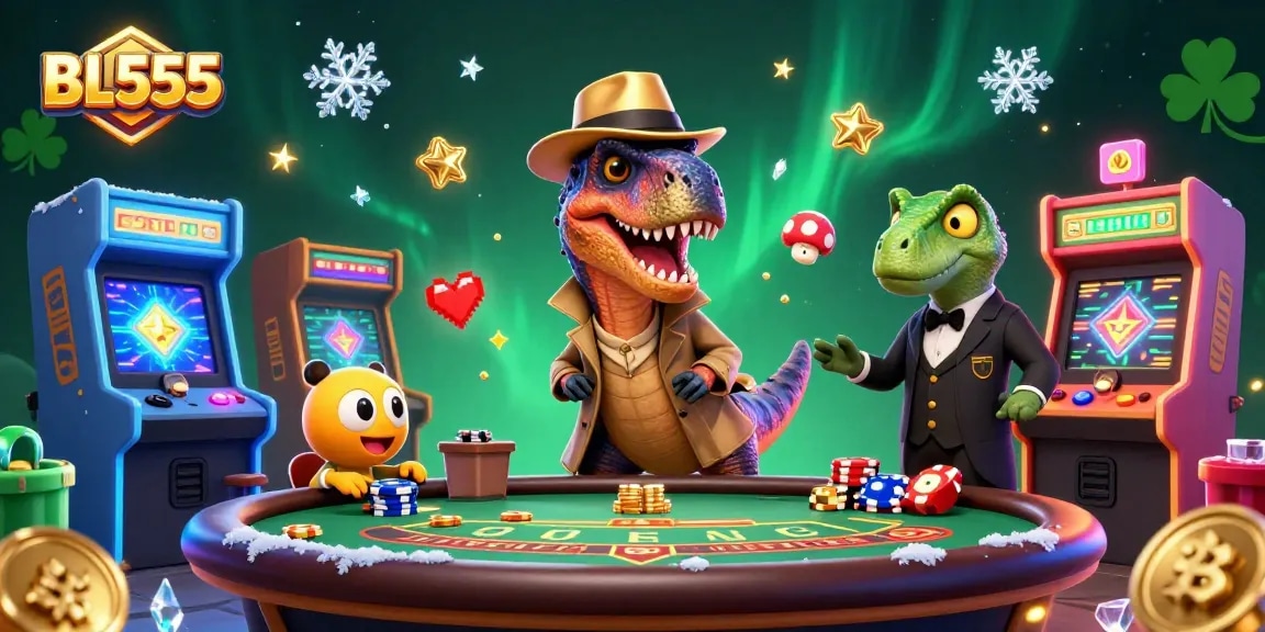 Experience vibrant gaming action with BL555 at a dynamic blackjack table featuring fun cartoon characters.