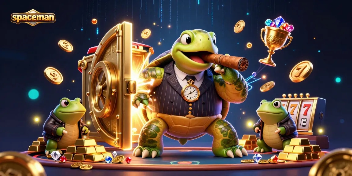Spin to win with spaceman in a lively casino scene filled with treasures and gaming elements.