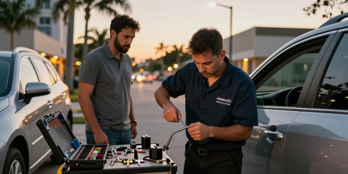 24 hour locksmith Fort Lauderdale providing quick car lockout service in urban setting.