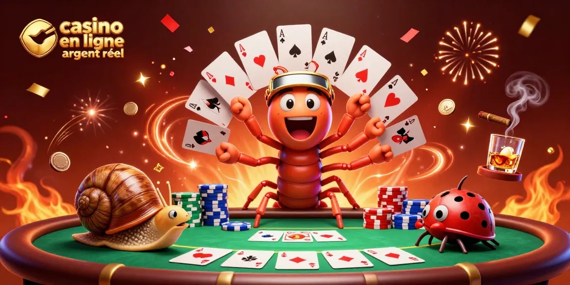 Jouer avec des cartes aux casinos en ligne argent réel, un millipède croupier et un escargot joueurs.