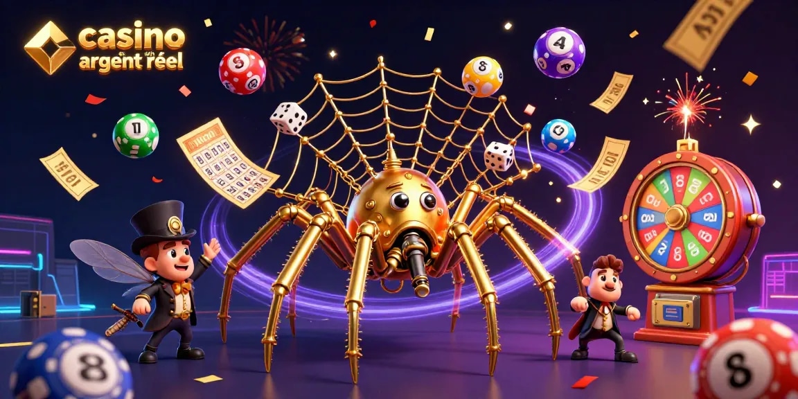 Jouer sur un casino en ligne argent réel tout en regardant une araignée dorée steampunk piéger des dés malchanceux.
