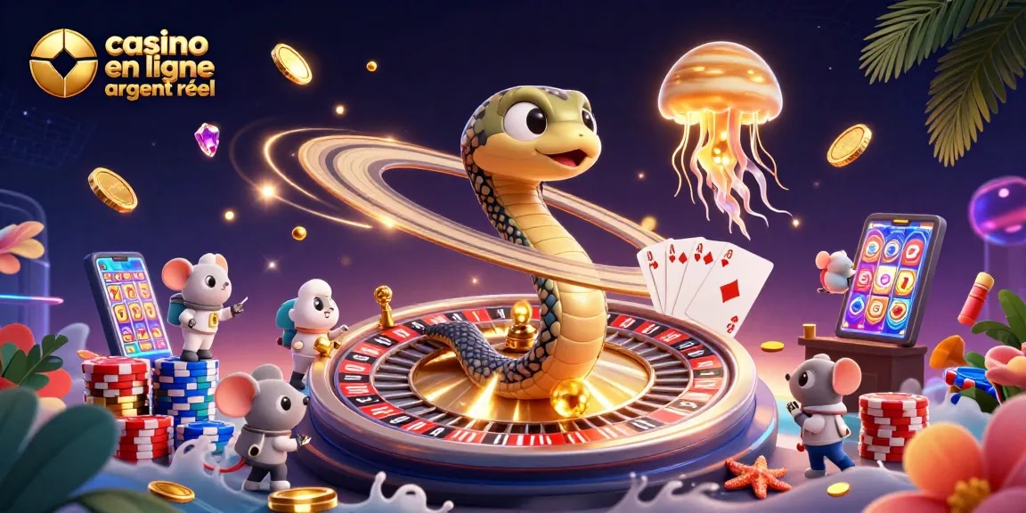 Plongez dans un monde de casino en ligne argent réel avec un serpent de Saturne et des astronautes.