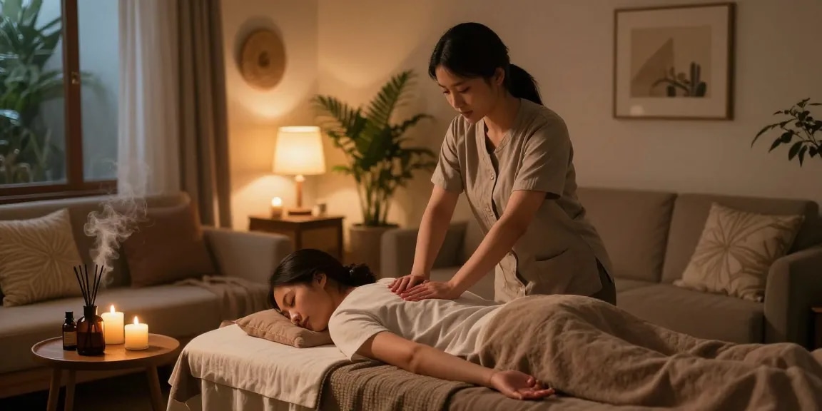 In-home 영등포출장 massage service with a professional therapist creating a calming atmosphere.