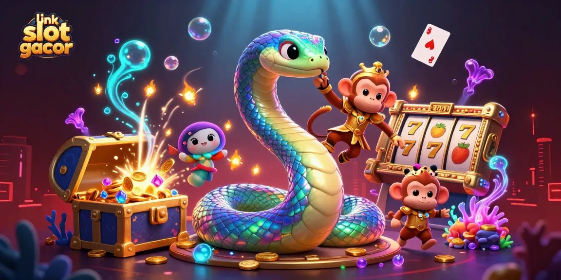 Putar untuk menang dengan link slot gacor saat slot berwarna-warni meledak dengan kegembiraan di adegan kasino yang hidup.