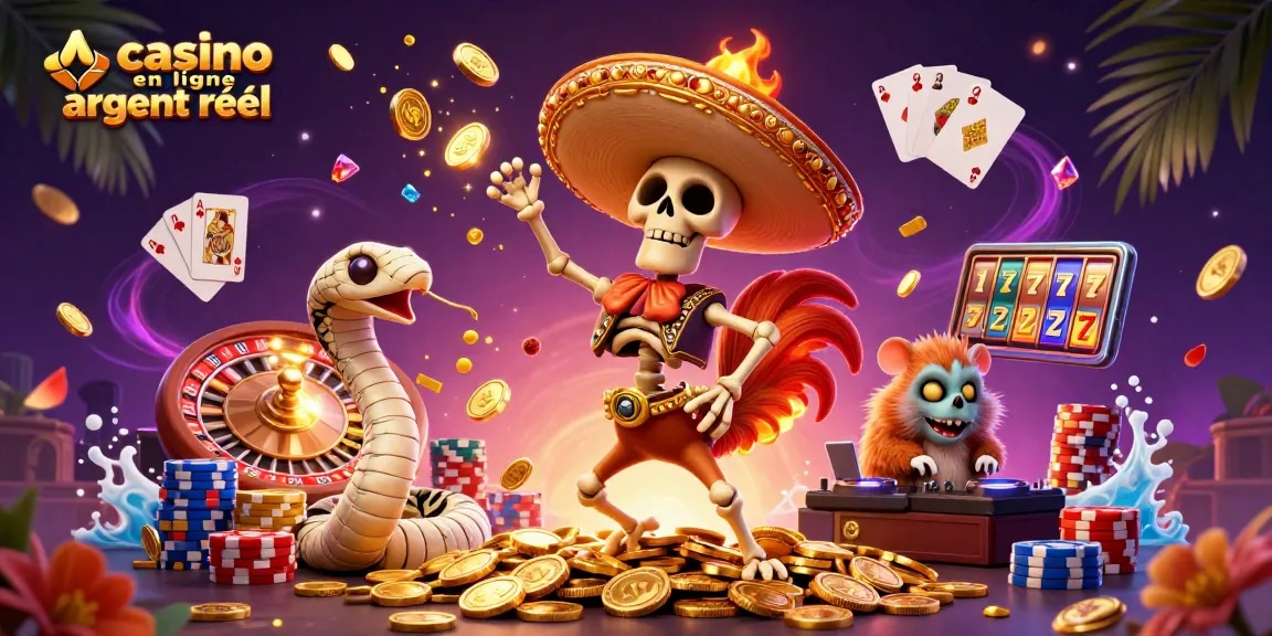 Révélez le potentiel du casino en ligne argent réel avec des personnages dynamiques dans une illustration 3D captivante.