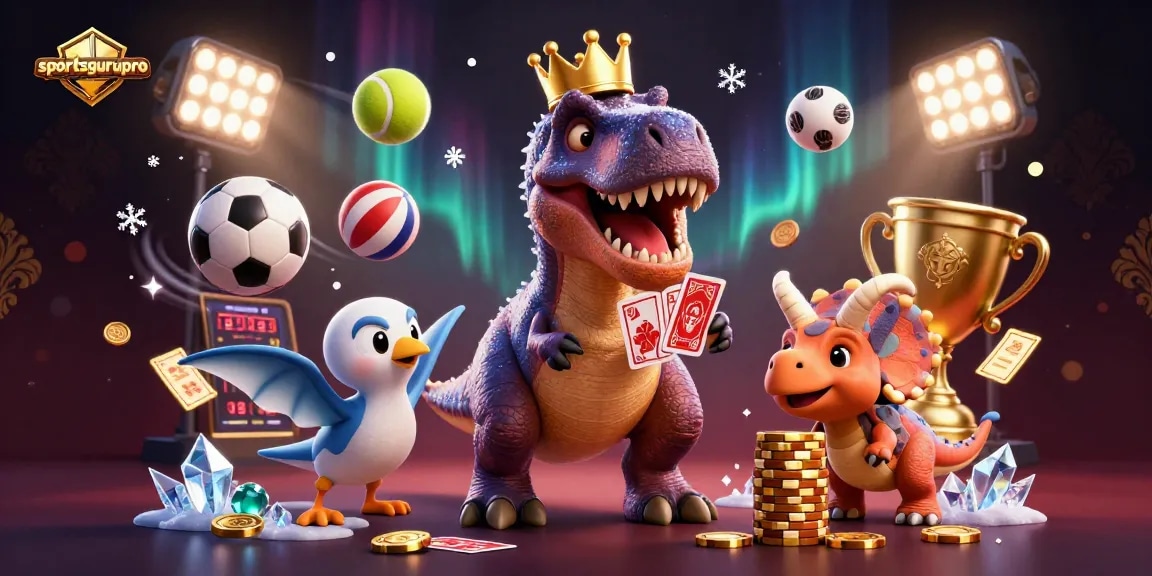 Experience thrilling betting with sportsgurupro's dynamic T-Rex and friends illustration.