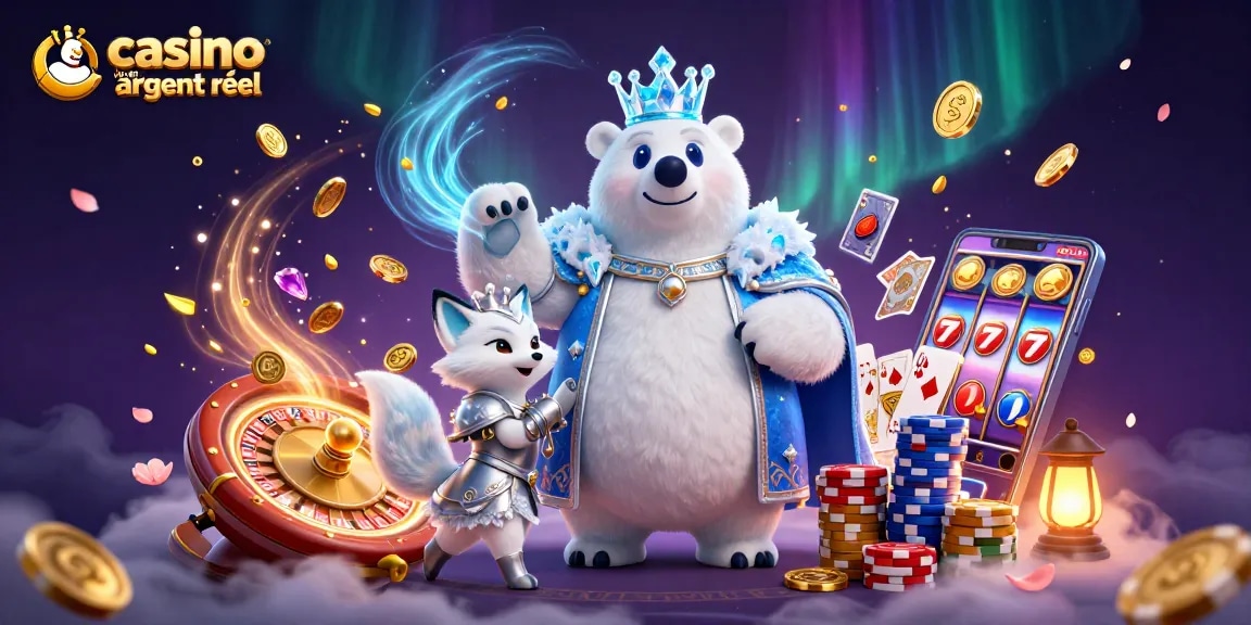 Découvrez le royaume du casino en ligne argent réel avec cette illustration riche en détails comprenant des personnages fascinants.