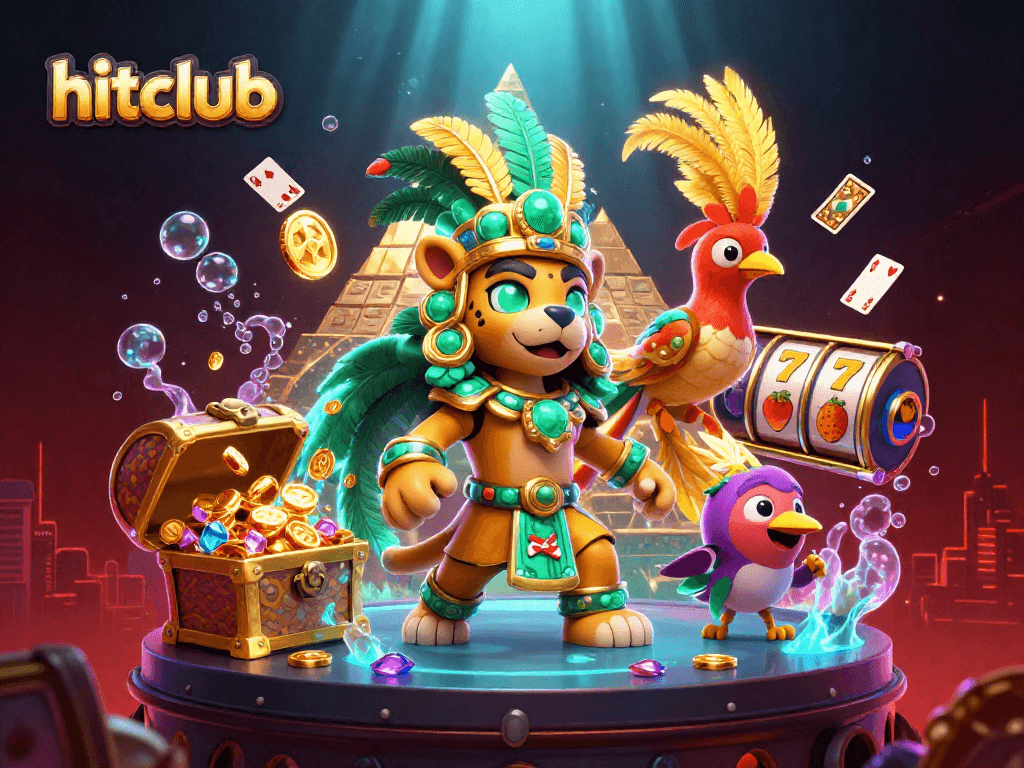 Hitclub engages players with vibrant, dynamic casino experiences in an ultra-detailed illustration.