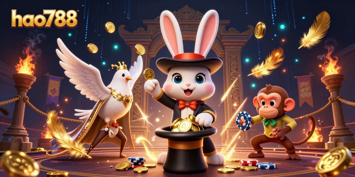HAO788 menarik perhatian pemain dengan mesin slot dan koin emas berkilau dalam ilustrasi 3D yang menawan