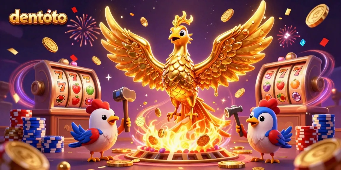Spin the dentoto slots to win big with the golden phoenix and vibrant casino elements!