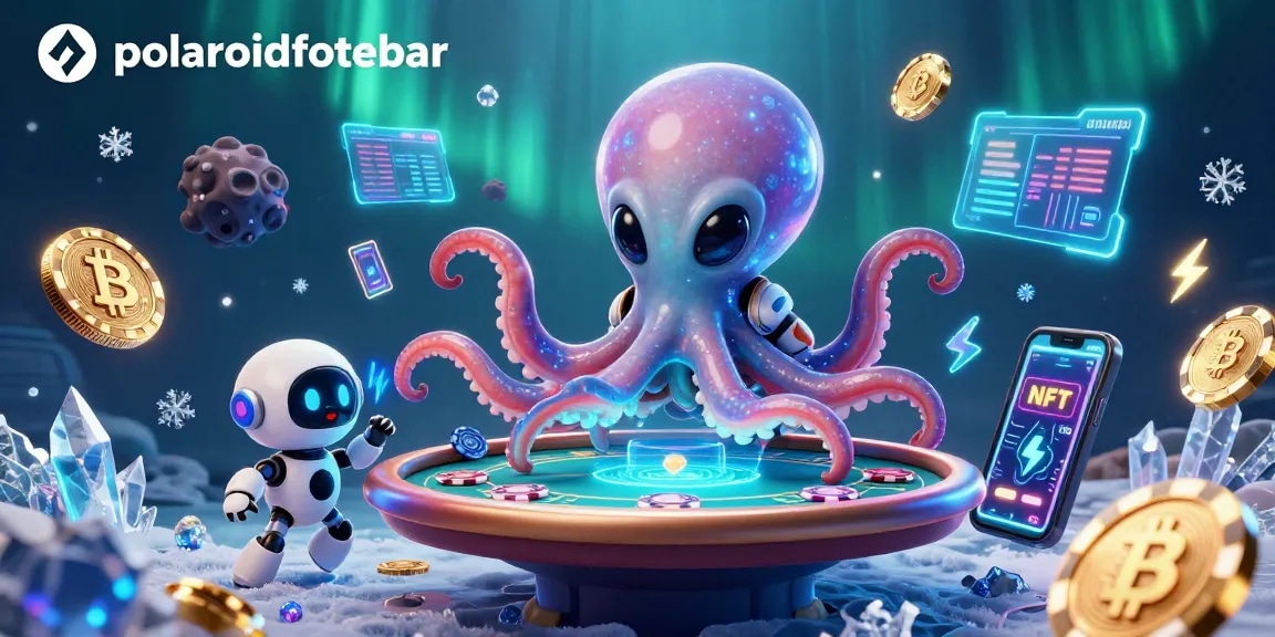 Engage in thrilling games at polaroidfotobar with a whimsical alien octopus dealing cards at a poker table.