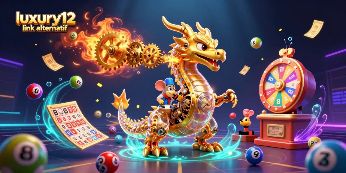 Experience the excitement of luxury12 link alternatif with vibrant casino elements and a dynamic golden dragon illustration.