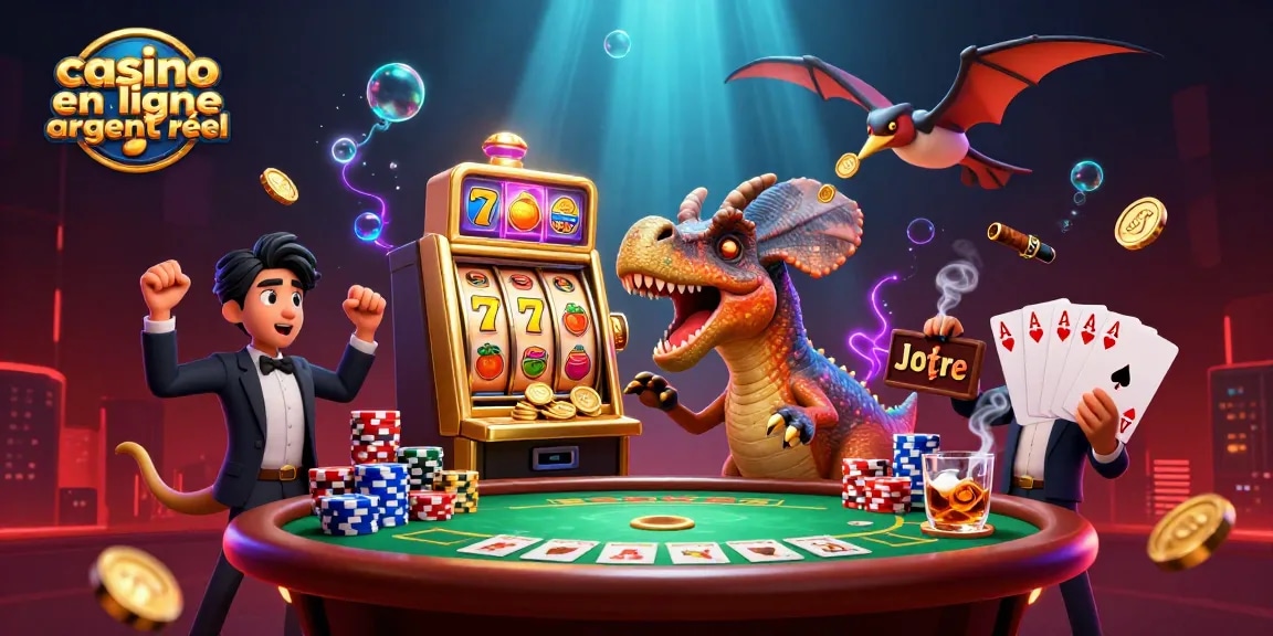 Illustration dynamique de casino en ligne argent réel avec un pachycephalosaurus et des pièces d'or.