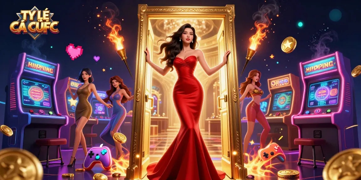 TỶ LỆ CÁ CƯỢC showcases a beautiful Asian woman in a luxurious casino setting, inviting players to engage in thrilling betting.