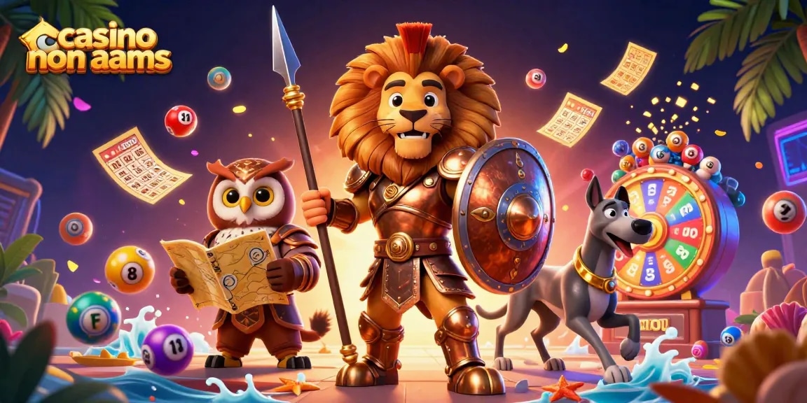 Scopri i migliori casino non AAMS con l'immagine di un leone spartano e elementi di gioco dinamici.