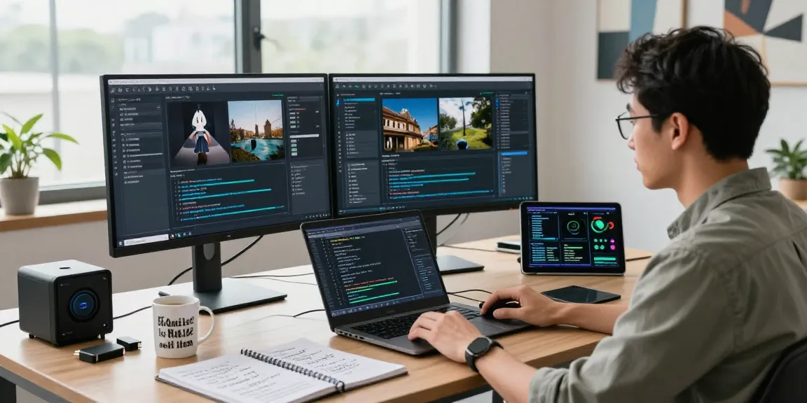 AI image detector workspace featuring a data scientist analyzing algorithms for detecting AI-generated images.