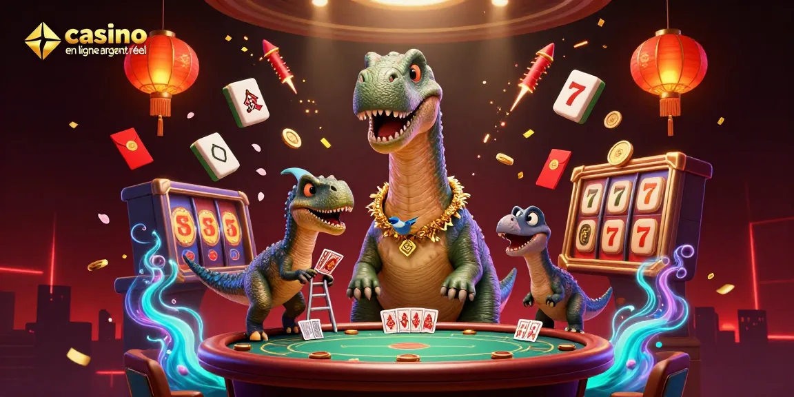 Jouer au casino en ligne argent réel avec un brontosaure et des éléments festifs dans une scène animée