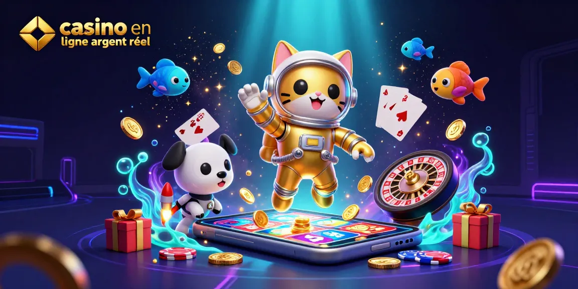 Découvrez l'univers captivant du casino en ligne argent réel avec un chat astronaute et des jeux éclatants.