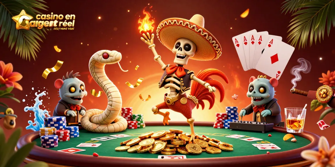 Vainquez dans un casino en ligne argent réel avec une danse effrénée d'un mariachi squelettique entouré de personnages animés.
