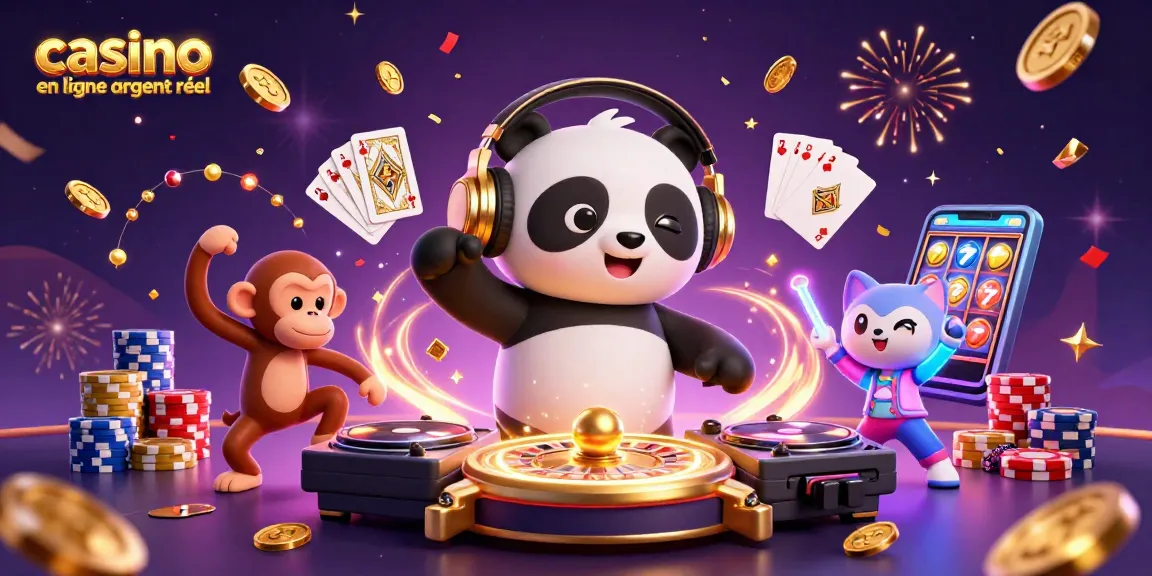 Jouez aux jeux de casino en ligne argent réel avec une illustration animée dynamique des personnages de casino.