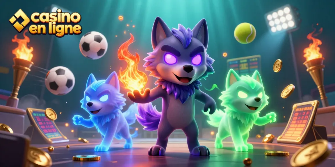 Jouez à des jeux de casino en ligne avec un loup spectral au milieu d'une scène dynamique d'éléments de jeu.
