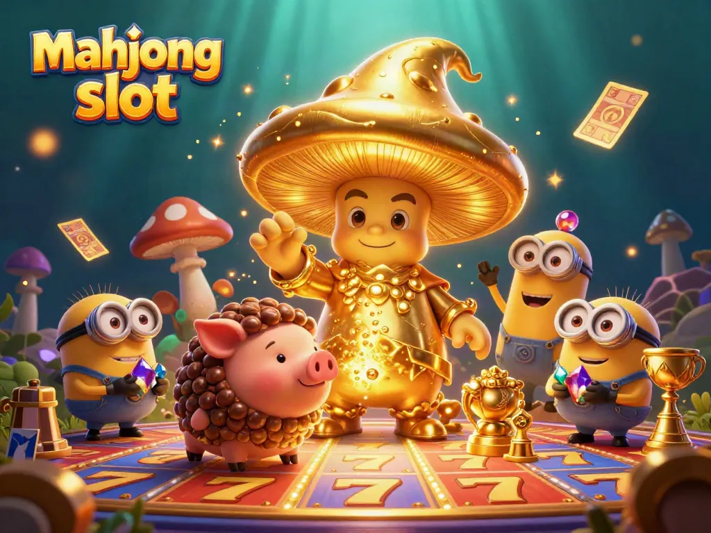 Experience the excitement of the mahjong slot with vibrant characters, dynamic elements, and captivating gold effects in this immersive illustration.
