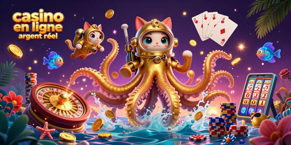 Plongez dans le monde du casino en ligne argent réel avec une scène immersive pleine de symboles de jeux.