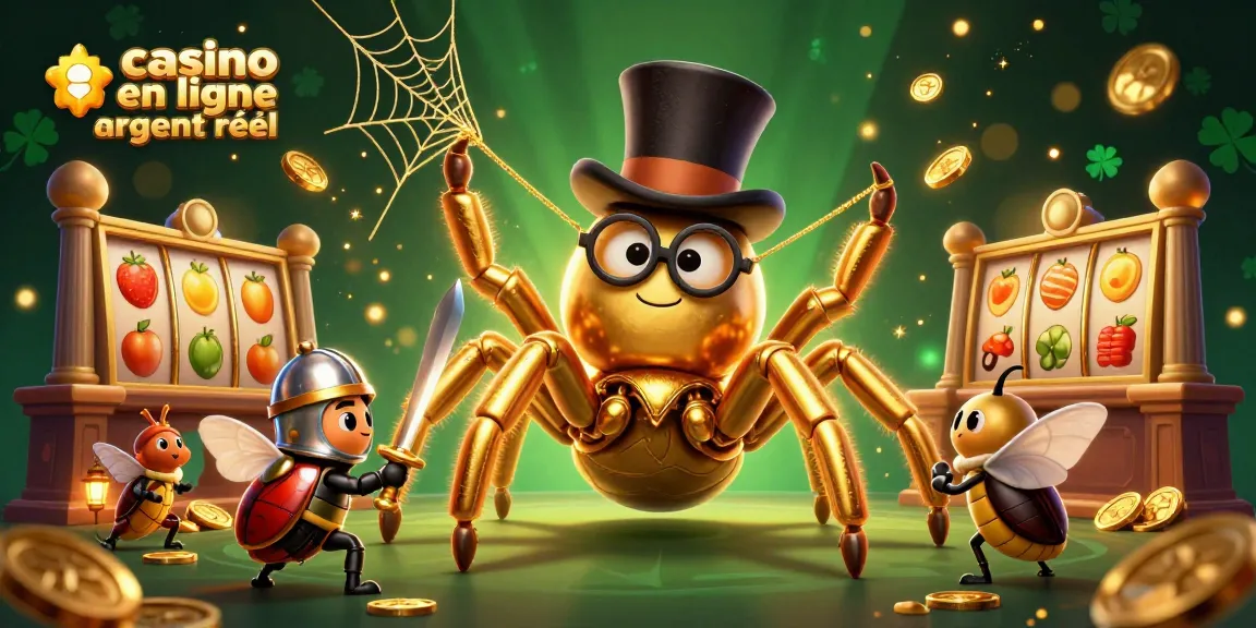 Illustration animée de casino en ligne argent réel avec des personnages captivants et des éléments de jeu riches