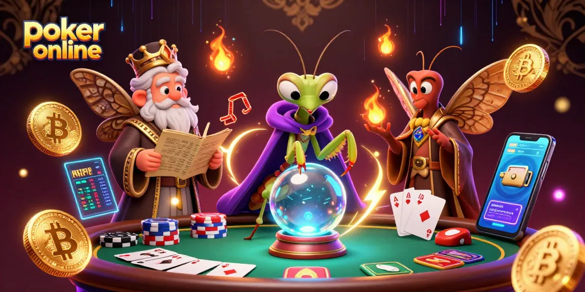 Jouer au poker en ligne avec des jetons et des cartes dans un cadre mystique rempli de lumière.