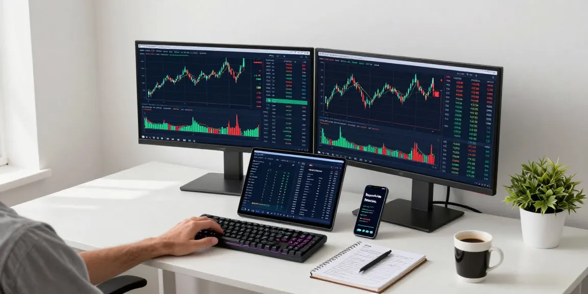 HCNWF stock price displayed on dual monitors with crypto trading setup in modern workspace