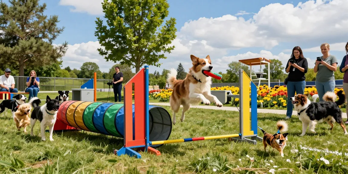 Exciting pet playground with dogs playing and NAGA2000 agility equipment.