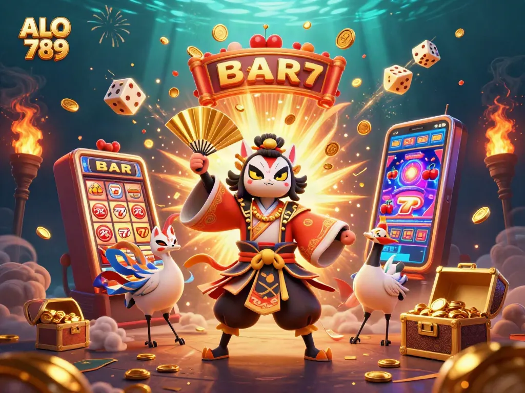 Engage with ALO 789's electrifying atmosphere featuring dramatic casino elements and vibrant characters.
