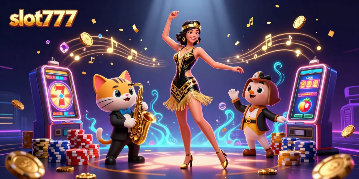 Experience thrilling spins with slot777 in this vibrant, dynamic casino scene filled with gold coins and jackpots.