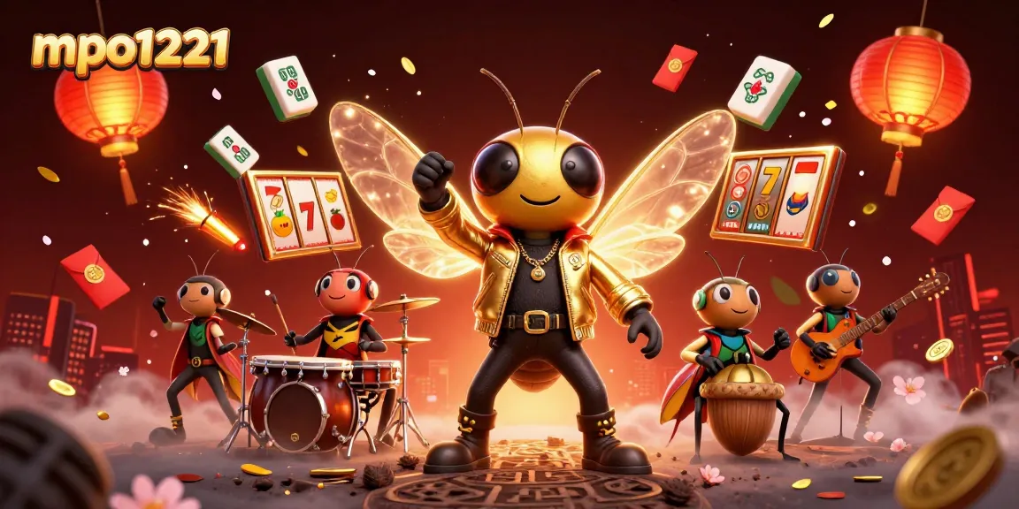Experience the excitement with mpo1221 in this vibrant 3D casino illustration filled with dynamic gaming elements.