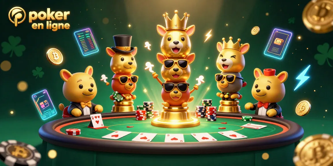 Jouez au poker en ligne avec des jetons colorés et un totem en or faisant le tour de la table.