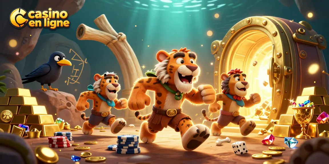 Découvrez l'univers du casino en ligne à travers un duo préhistorique gérant un casino vibrant de trésors.