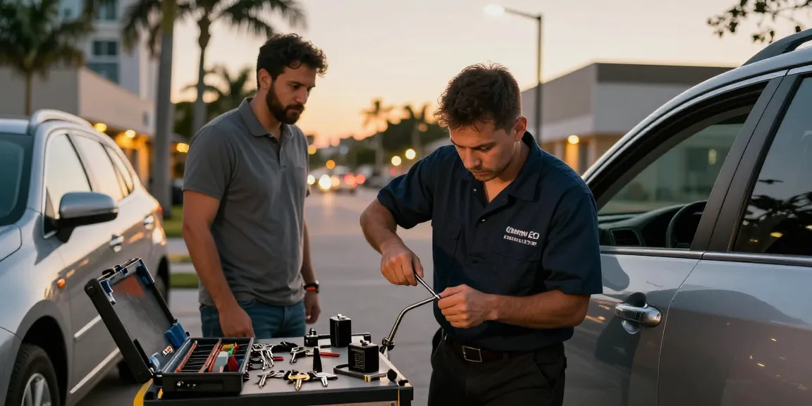 24 hour locksmith Fort Lauderdale providing quick car lockout service in urban setting.