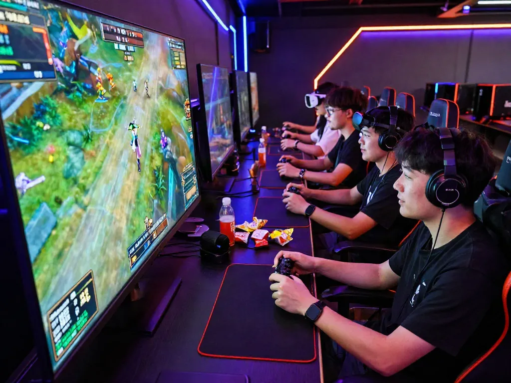 Gamers immersed in rokok88 rtp multiplayer action with vibrant setup.