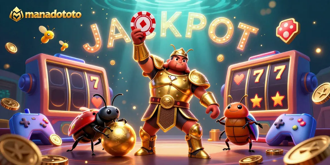 Engage with manadototo's exciting gameplay as a victorious beetle celebrates a big win.