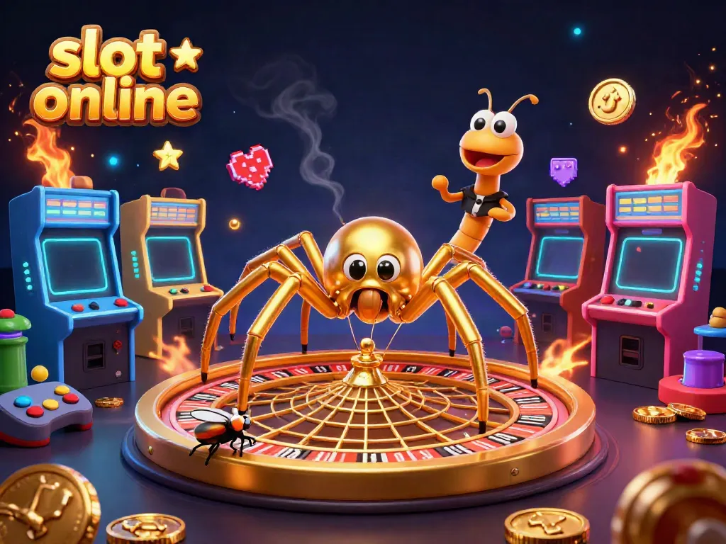 Slot online dengan karakter kartun menarik dalam suasana kasino yang meriah.