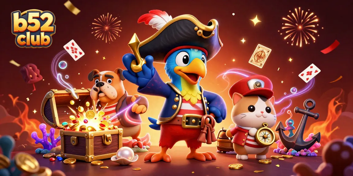 Experience exciting wins at the b52 club with dynamic slots and colorful treasures bursting around pirate characters.