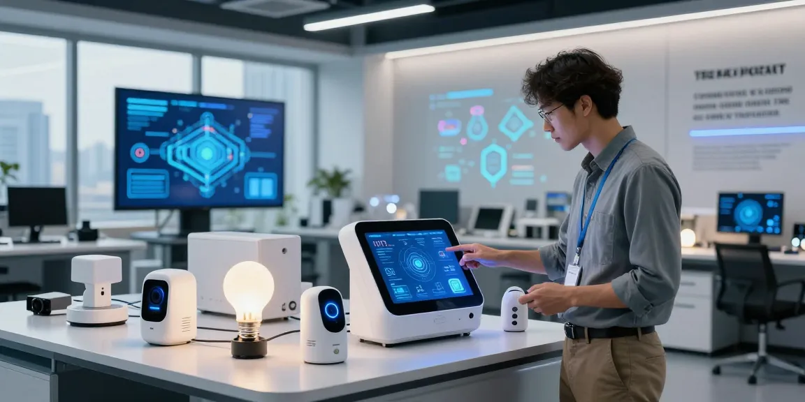 Explore What is IoT through an innovative tech lab scene featuring connected devices and real-time data visualization.