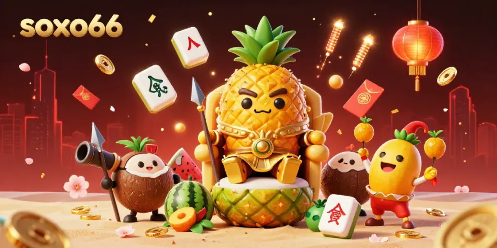 Experience soxo66 gaming excitement with vibrant characters in a beach casino environment.
