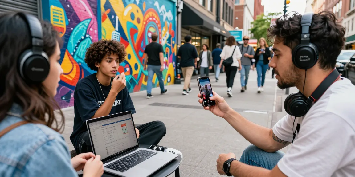 Buy likes tiktok in a lively urban scene with a content creator engaging followers.