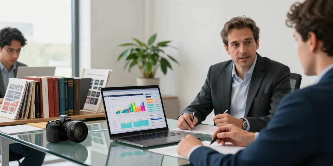 Serge Robichaud in a modern office advising clients on financial strategies.