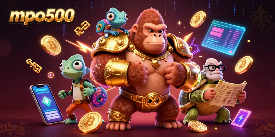 Experience the thrill of mpo500 with a powerful gorilla and dynamic crypto elements in this rich casino scene.