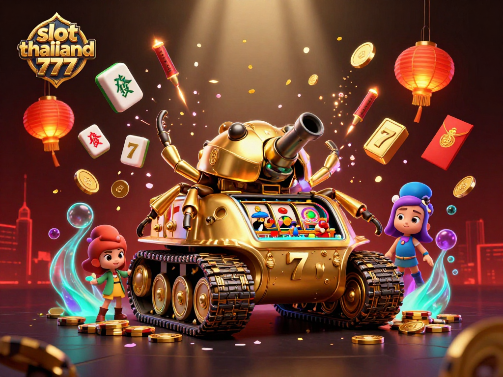 Experience slot Thailand 777 with vibrant slot reels and a dynamic casino scene in 3D.