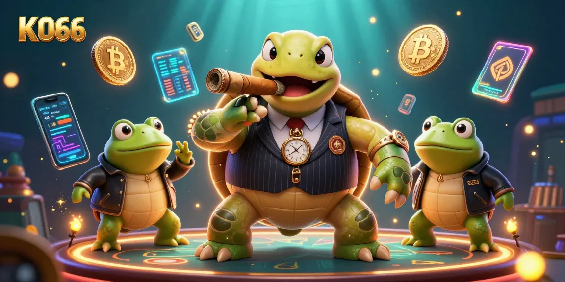 Experience the excitement of KO66 casino with a dynamic scene featuring 3D characters and vibrant game elements.