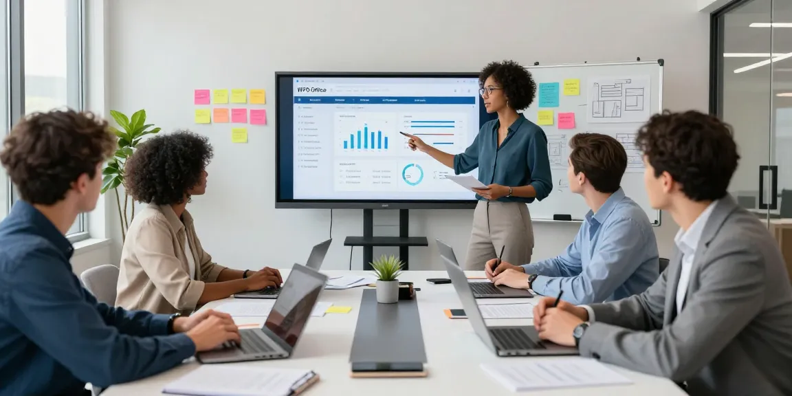 Collaboration in a modern office using WPS下载 for project management and data analysis.
